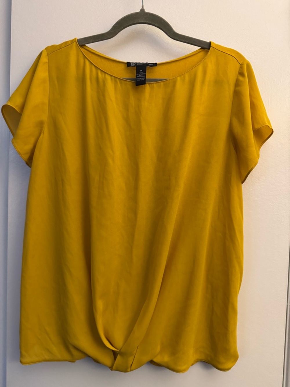 INC International Concepts Mustard Twist-Front Short Sleeve Blouse